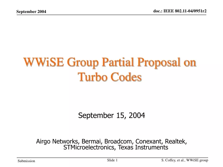 wwise group partial proposal on turbo codes