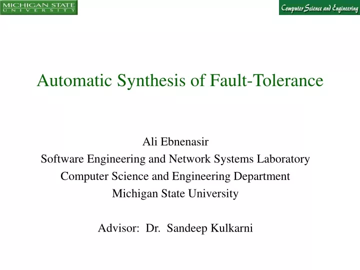 automatic synthesis of fault tolerance
