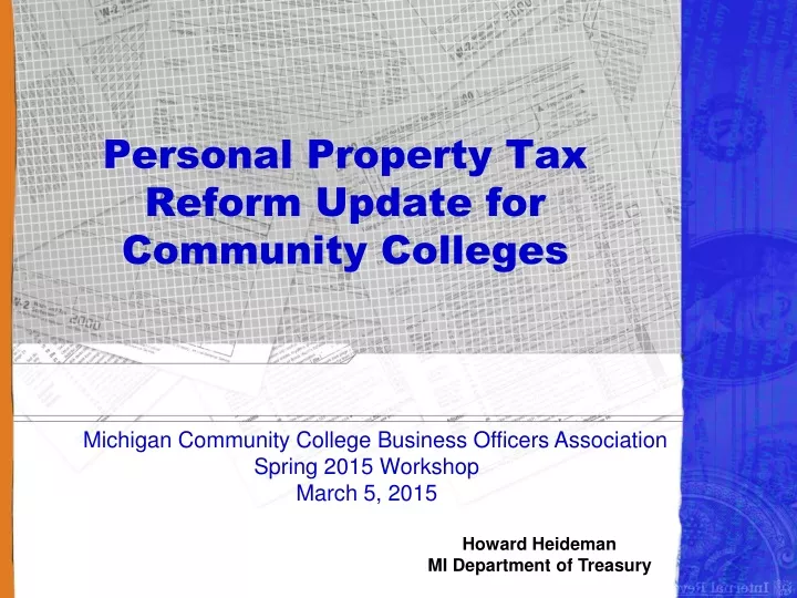 personal property tax reform update for community colleges