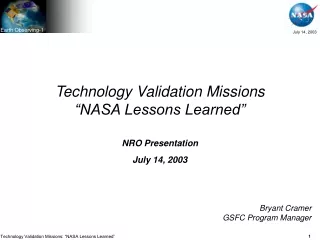 Technology Validation Missions “NASA Lessons Learned”