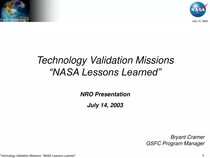 technology validation missions nasa lessons learned
