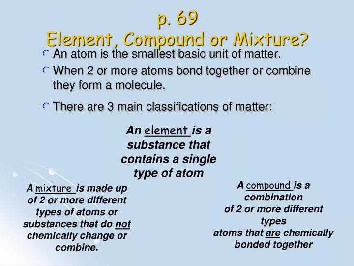 p 69 element compound or mixture