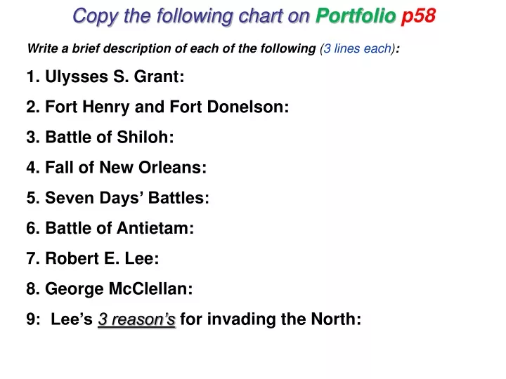 copy the following chart on portfolio p58