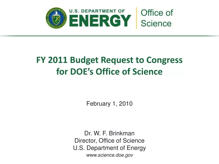 fy 2011 budget request to congress for doe s office of science