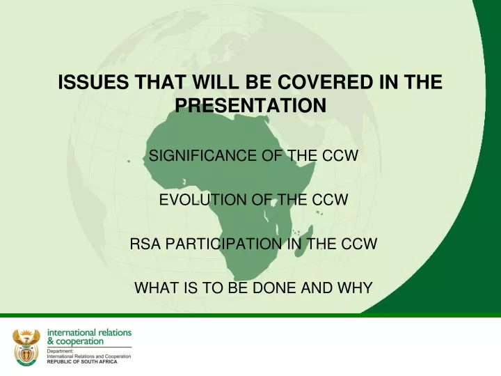 issues that will be covered in the presentation