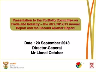 Date : 20 September 2013 Director-General Mr Lionel October