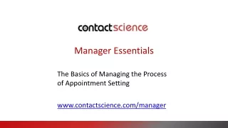 Manager Essentials The Basics of Managing the Process of Appointment Setting