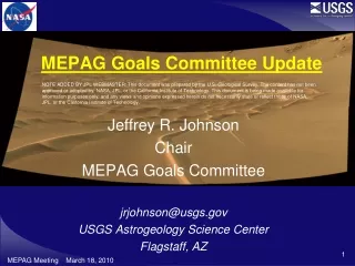 MEPAG Goals Committee Update
