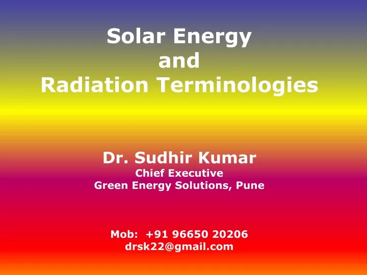 solar energy and radiation terminologies