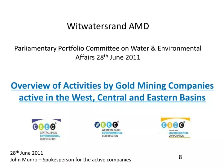 witwatersrand amd parliamentary portfolio committee on water environmental affairs 28 th june 2011