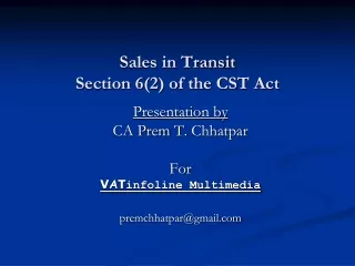Sales in Transit  Section 6(2) of the CST Act