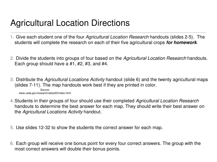 agricultural location directions