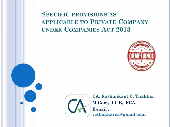 specific provisions as applicable to private company under companies act 2013