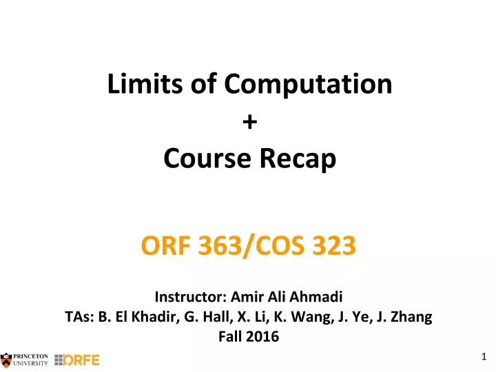 limits of computation course recap
