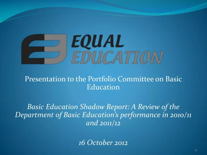 presentation to the portfolio committee on basic