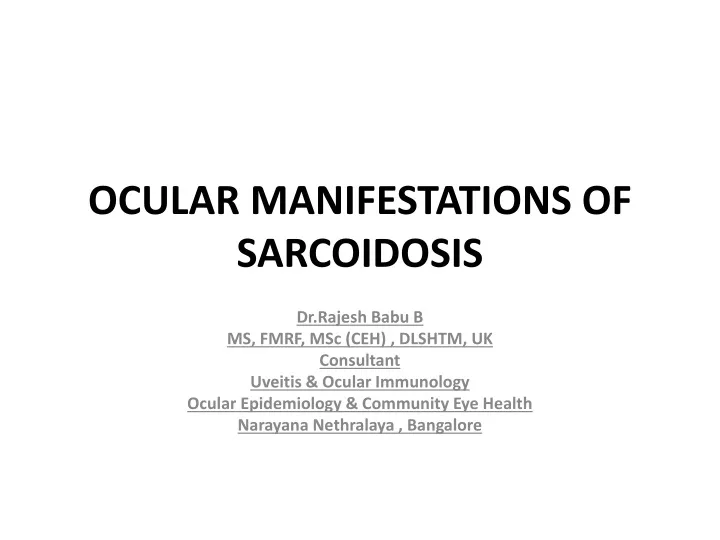 ocular manifestations of sarcoidosis
