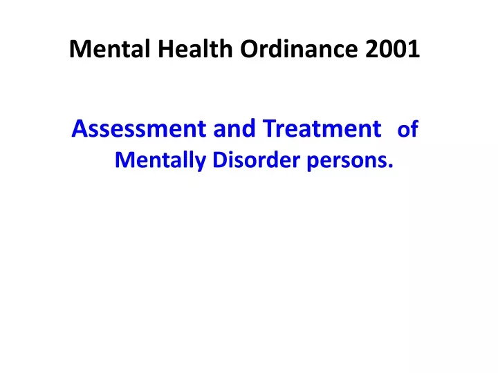 mental health ordinance 2001 assessment