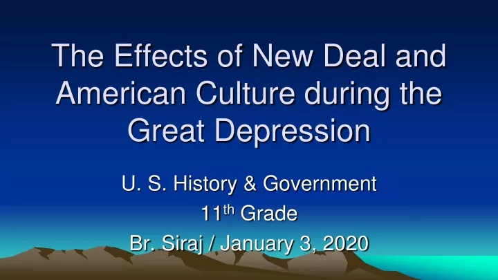 the effects of new deal and american culture during the great depression