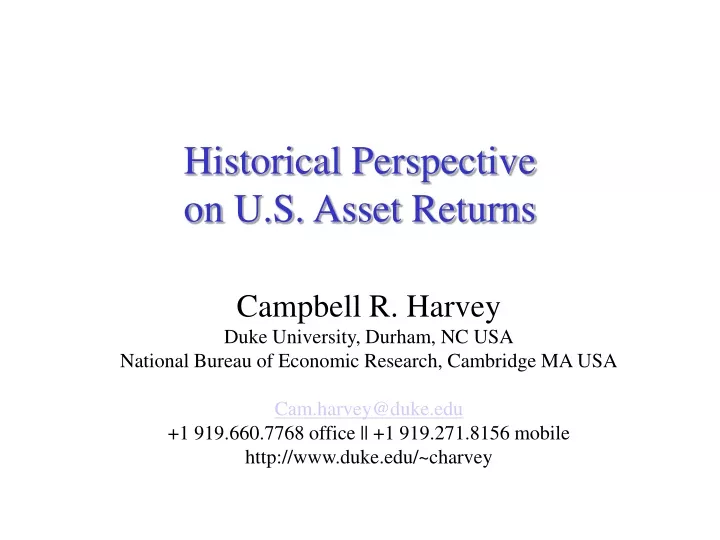 historical perspective on u s asset returns