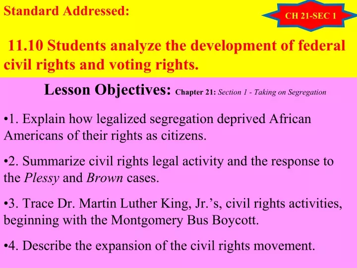 standard addressed 11 10 students analyze the development of federal civil rights and voting rights