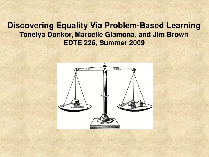 discovering equality via problem based learning