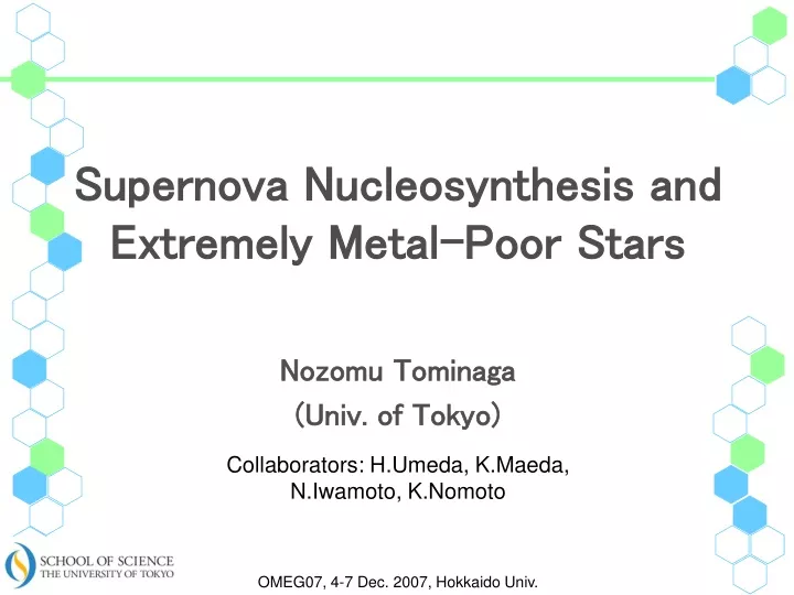 supernova nucleosynthesis and extremely metal poor stars