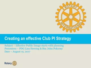 Creating an effective Club PI Strategy Subject – Effective Public Image starts with planning