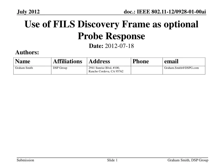 use of fils discovery frame as optional probe response