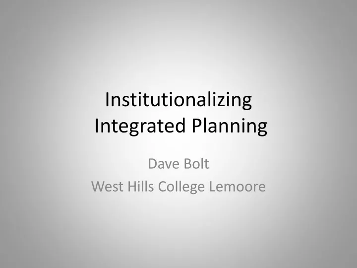 institutionalizing integrated planning