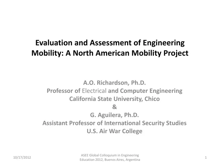 evaluation and assessment of engineering mobility a north american mobility project