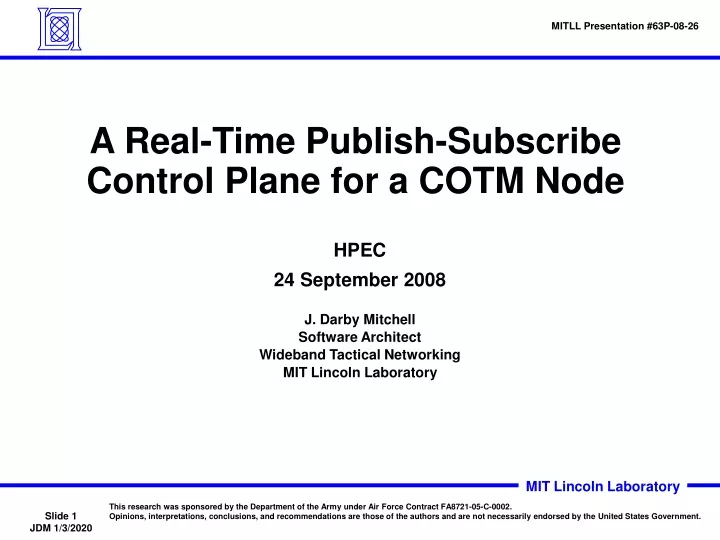 a real time publish subscribe control plane for a cotm node