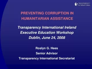 PREVENTING CORRUPTION IN HUMANITARIAN ASSISTANCE