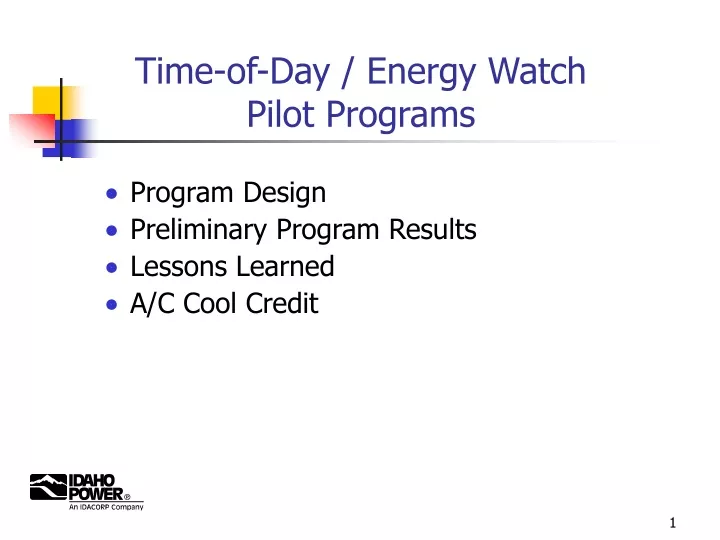 time of day energy watch pilot programs