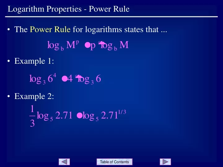 logarithm properties power rule