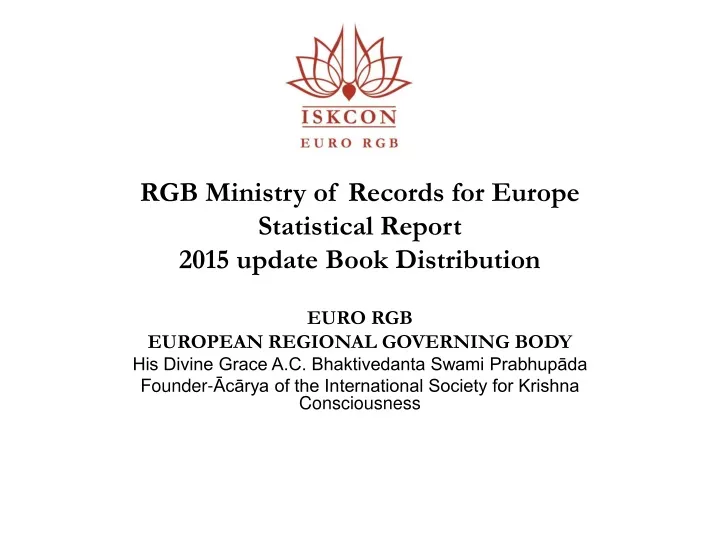 rgb ministry of records for europe statistical report 2015 update book distribution