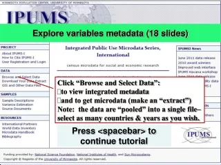 Click “Browse and Select Data”: to view integrated metadata