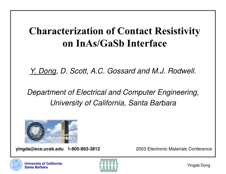 characterization of contact resistivity on inas