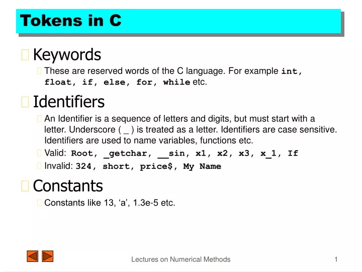 tokens in c