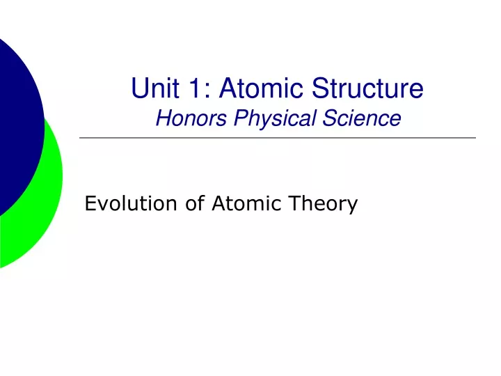 PPT - Unit 1: Atomic Structure Honors Physical Science PowerPoint ...