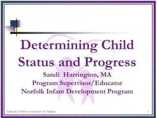 Determining Child Status and Progress Sandi  Harrington, MA Program Supervisor/Educator