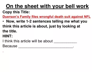 On the sheet with your bell work