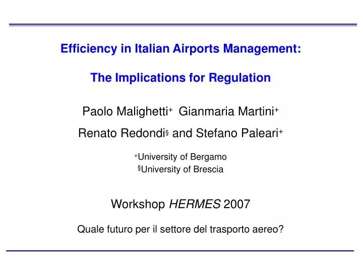 efficiency in italian airports management the implications for regulation