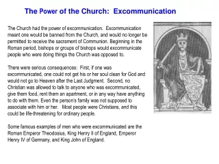 The  Power  of the Church:  Excommunication