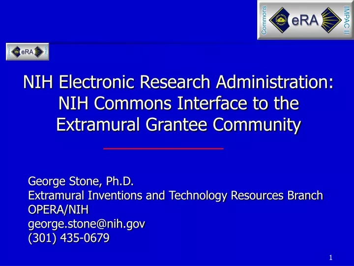 nih electronic research administration nih commons interface to the extramural grantee community