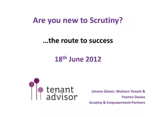 Are you new to Scrutiny? …the route to success 18 th  June 2012