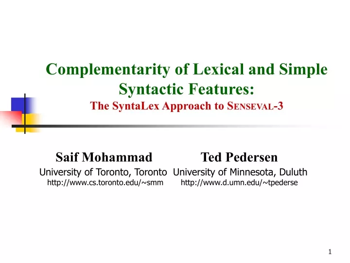 complementarity of lexical and simple syntactic features the syntalex approach to s enseval 3