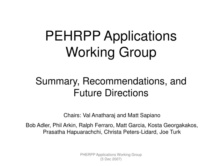 pehrpp applications working group
