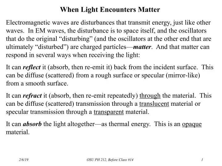 when light encounters matter electromagnetic