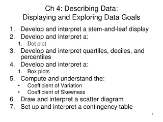 Ch 4: Describing Data: Displaying and Exploring Data Goals