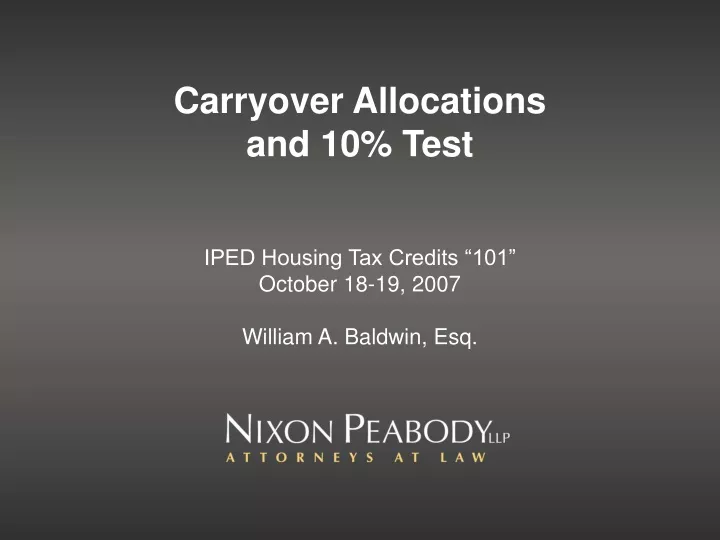 carryover allocations and 10 test